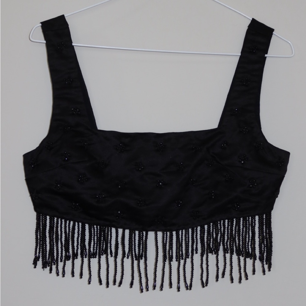 Urban Outfitters - beaded fringe black crop top